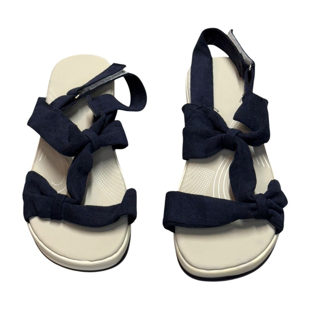 Navy Blue Bow Platform Sandals Flatform Wedge Summer Size 8 9 - Picture 2 of 7